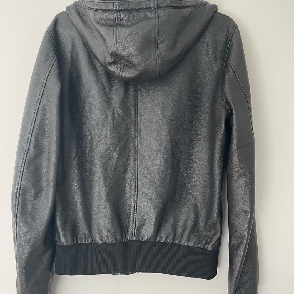Dolce & Gabbana Black Leather Bomber Jacket with Hood - Picture 3 of 9